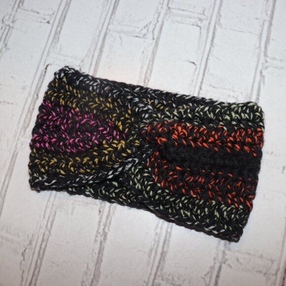 🧶🌈 Handmade Twisted Headband – Variegated Yarn in Black, Green, Orange, Purple - Picture 2 of 3